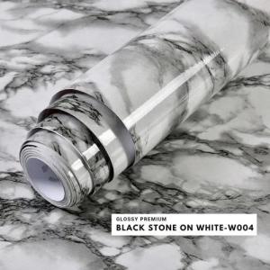 Stiker Dinding Marmer Elegan Warna Hitam Putih Anti Air 60cm x 3m