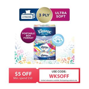 Kleenex Ultra Soft Floral 3-Ply Facial Tissue Softbox- 4 Packs