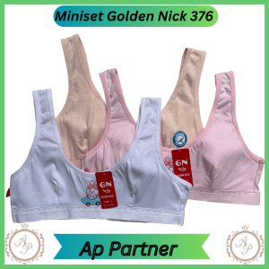 3 Pcs Miniset Anak Perempuan Golden Nick 376 Kait Kancing Belakang 2 Bahan Katun Ukuran M L XL