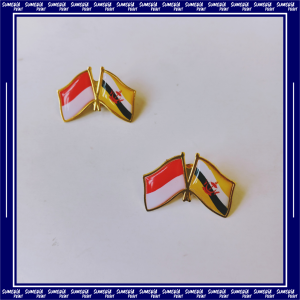 Pin Bros Lencana Kuningan Emas Bendera Persahabatan Indonesia dan Brunei Darussalam