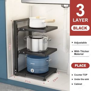 3/4/7 Layers Carbon steel Under Sink Adjustable Pots & Pans Rack Kitchen Countertop Organizer Holder Cookware Pot Racks Multifunctional Storage Rack for Kitchen Counter Cabinet Storage Holders & Racks#ZWL07#CF011