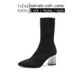 Giầy bốt nữ boot len cổ cao mũi nhọn gót vuông 7 phân - BOT008. 