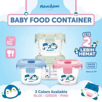 MOMIHOMI GLASS FOOD BABY CONTAINER 140ML PERSET 1PCS ATAU 2PCS / WADAH KACA MAKANAN MPASI BAYI