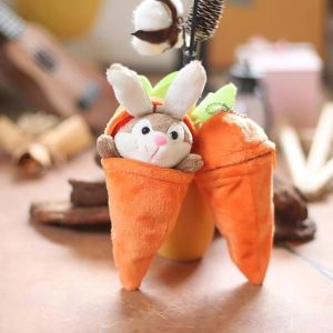 PAZNUL Đồ chơi nhồi bông Móc khóa hình cà rốt Chú thỏ trốn trong củ cà rốt Phim hoạt hình dễ thương Đồ chơi nhồi bông hình thú có túi khóa dây túi xách Quà tặng cho trẻ em và người lớn