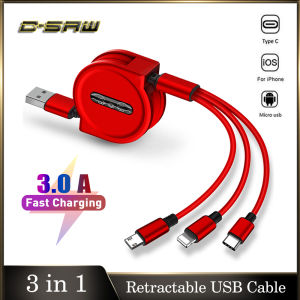 C-SAW 1.2M 3 in 1 3A USB Charging Cable Fast Charging Cable for iPhone & Micro USB & USB C Cable Retractable Portable Charging Cable For iPhone 12 11 Pro X XS 8 7 6 5 Samsung S10 S9 S8 Note10 HUAWE Mate 20 Xiaomi OPPO VIVO