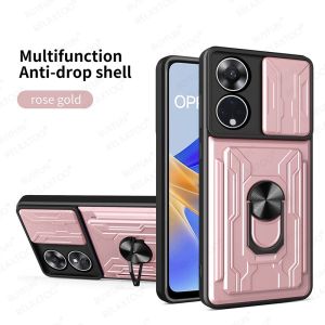 Oppo Reno8 T 5G Armor Casing For Oppo Reno 8T 8 T Reno8T 4G 5G Metal Ring Holder Card Slot Phone Case Camera Lens Protection Hard Shockproof Back Cover