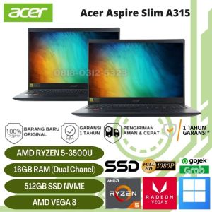 (NEW) LAPTOP GAMING & DESAIN - AMD RYZEN 5 3500U - RAM 16GB - SSD 512GB - AMD VEGA 8 - 15.6" FULL HD - CHARCOAL BLACK - FREE TAS - FULL GARANSI (R0EP)