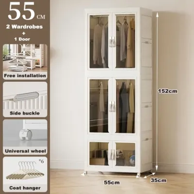 Foldable Wardrobe Movable Baby Wardrobe Large Capacity Layered Storage Cabinet Transparent Closet