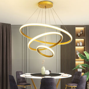 โคมไฟระย้า LED 3 วงแหวน ดีไซน์ทันสมัย โคมไฟเพดานแบบฉายดาว 3 สี หรี่แสงได้ อะคริลิกตกแต่งแบบสร้างสรรค์ สำหรับห้องนั่งเล่น ห้องอาหาร ห้องนอน คาเฟ่