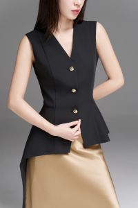 Áo sơ mi sát nách vạt lệch HeraDG thiết kế cúc kim loại trang trí thanh lịch chất tuytsi cao cấp SAKBE1028