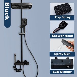 SG Stock Grey Black Piano Digital Display Shower Set Intelligent Brass Bathroom Faucet Hot Cold Waterfall TapFast shipping