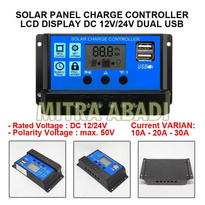 SOLAR Panel CHARGE CONTROLLER LCD Display DC 12V / 24V Dual USB ...