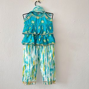 light blue peplum tie up top and straight pant and dupatta-Readystock in SG-Girl ethnic wear