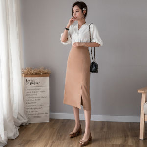 AMMIN กระโปรงพร็อพสง่างามสีทึบเรียบง่ายมีซิปเอวสูงแฟชั่นสไตล์เกาหลีสำหรับผู้หญิง2024ฤดูใบไม้ผลิ/ฤดูร้อน R A-Line แพคเกจยาวกระโปรงหนึ่งขั้นตอนที่สะโพก