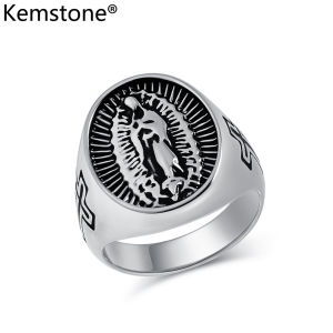 Kemstone cổ điển của nam giới chéo Đức Mẹ Đồng Trinh riings bằng thép không gỉ nam trang sức nhẫn