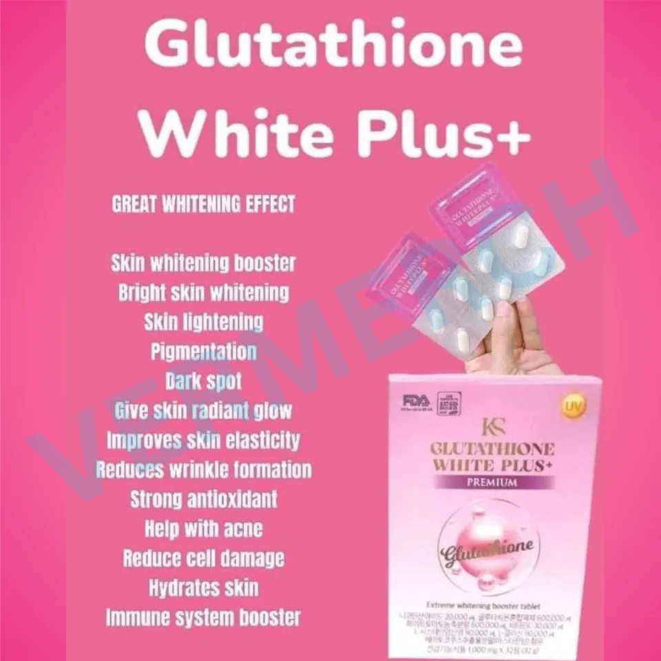 Authentic KS Glutathione White Plus+ for Skin Whitening and Brightening  from Korea (32 Tablets) KS Underarm Cream Vita UV Sun Cream Collagen and  Whitening Soap and Acne Soap White Plus