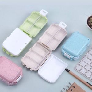 8 Grids Medicine Tablet Pill Storage Organizer Pouch Wheat Straw Medicine Kit Pill Storage Box