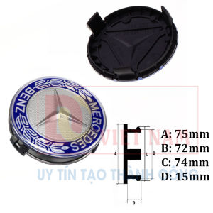 Logo chụp mâm ốp lazang bánh xe ô tô Mercedes Benz cao cấp đường kính 75mm