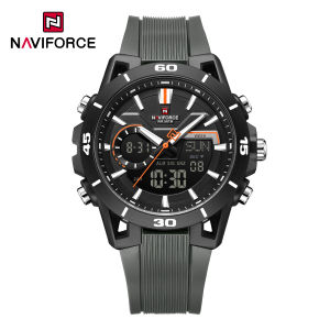 NAVIFORCE Original Mens Dual Time Watch Luminous Pointer Calendar Date LCD Display Chronograph Lightweight Silicone Strap 50m Waterproof Mens Outdoor Sports Leisure Multifunctional Watch NF7135