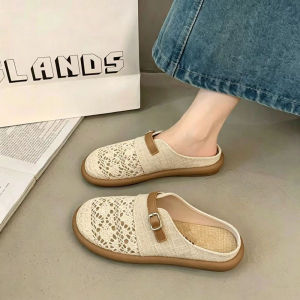 [Free Shipping] Linen Closed-Toe Mules For Women Summer Outdoor Wear Versatile And Breathable Sandals 2026 New Slip-On Style