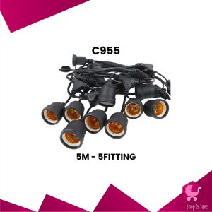 BabyShop-C955 Kabel Fitting Lampu Gantung Outdoor 10 Meter 10 Fitting dengan Colokan / Fitting Lampu