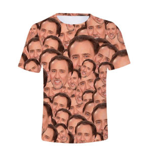 [Local Stock] HBESTY Halloween Christmas Funny Nicolas Cage Face Graphic T Shirt for Men Tee Shirts 3D Humor Fun Printing T-Shirt Fashion Cool Kids Tops Womens Clothing
