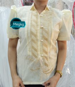 Computer Embroid Ladies Barong Puff Sleeve Double Lining Organza Fabric