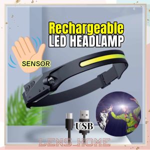 LED Headlamp COB 230° Wide Beam USB Rechargeable Silicone Headlight Flashlight Outdoor Night Light Head Lamp Waterproof