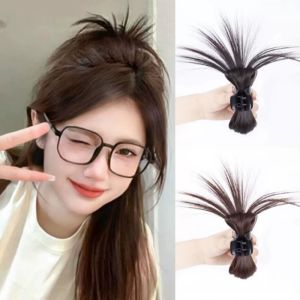 LEKGAVD Đơn giản Chất lượng cao Ngọt ngào Thẳng Túi buộc Tóc đầu Tổ gà Bé gái Nữ Giả Búi Tóc tổng hợp Tóc giả đầu tròn Tóc giả vuốt tóc Tóc nối búi tóc Kẹp tóc búi Búi Tóc lộn xộn