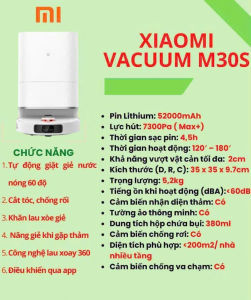 Robot hút bụi lau nhà giặt giẻ Xiaomi Mijia M30S – D103CN lực hút 7300Pa cắt tóc rối lau góc thông minh
