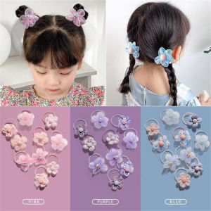 1 Set Of 10 Children Cute Colorful Flower Hairband Ponytails No Damage To Hair Rubber Bands Princess Headwear Accessories