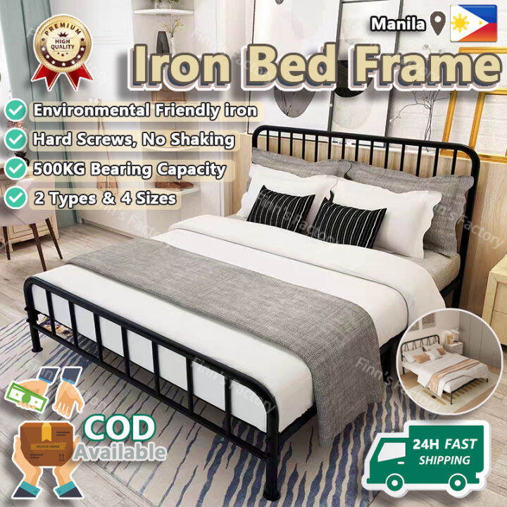 Bedroom Double Bed High Load-Bearing Iron Frame Bed Queen Iron Bed ...