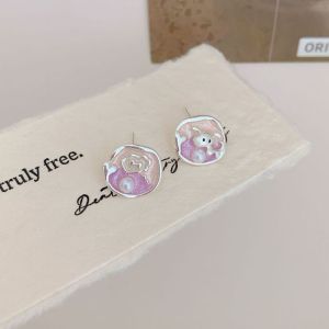 Thanh Thản sống Gradient màu tím dầu nhỏ giọt con chó con khuyên nụ kim bạc cao cấp nữ tươi ngọt ngào nữ tính tất cả các trận đấu và hoa tai dễ thương