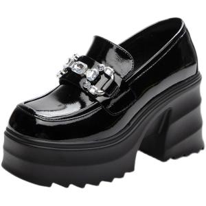 35-39 Womens Thick Sole Shoes Lightweight British Retro loafers Square Toe