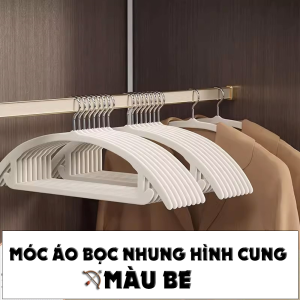 Bộ 10 Móc treo áo khoác nỉ len dạ LOMO thiết kế vòm cung bọc nhung cao cấp đầu xoay 360 không để lại dấu vết