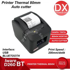 Printer Thermal 80mm IWARE D260 USB BLUETOOTH RJ11 AUTO CUTTER