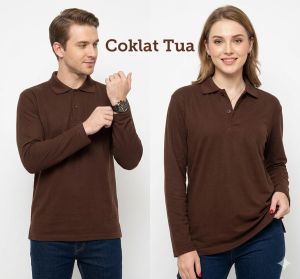 Kaos Kerah Panjang FO Polos Coklat Tua - Kaos Kerah Polos Lengan Panjang - Kaok Kerah Panjang Premium warna Coklat Tua Polos