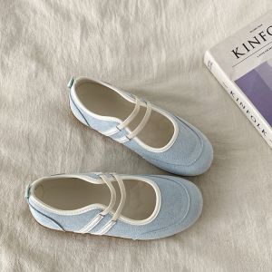 รองเท้าแมรี่เจนผู้หญิงสไตล์เกาหลี รองเท้าส้นแบนหัวกลมสำหรับผู้หญิง น้ำหนักเบาสวมใส่สบาย