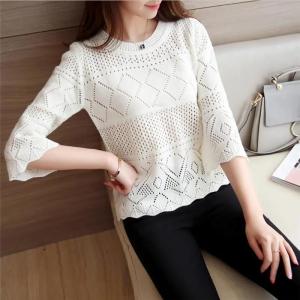 Autumn Pullover Womens Hollow Thin Section Womens Sweater Girl Half Sleeve Sweater Top Ladies Knitted Pullover Women