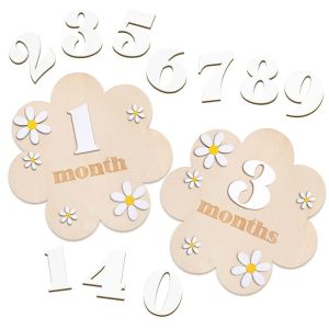 MARBLEX Wooden Baby Monthly Milestone Cards Double Sides DIY Milestone Photo Props Fashion 3D Flowers Number Month Girls Boys