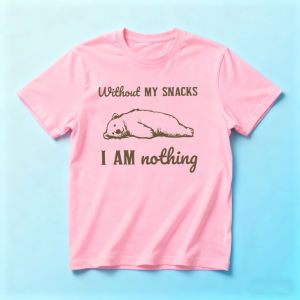 Without My Snacks I Am Nothing Summer Men Cotton Crew Neck T-Shirts Tired Resting Bear Graphic Food Theme Outdoor Versatile Tops