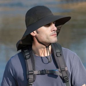 HUIHEYU Anti-UV Wide Brim Sun Hat Hiking 50+ UPF Sun Protection Hat Adjustable Outdoor Men Bucket Hats with Neck Flap