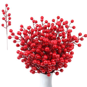 30pcs Artificial Red Berry Stems 8.6in Christmas Holly Berry Branches for Xmas Home Decor