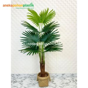 Tanaman Hias Artificial Daun Palem Sadeng T160 Latex Pot Dasar Hitam Cover Anyaman Purun Handle Tanaman Dekorasi Pajangan Studio Aesthetic
