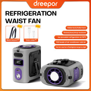 Dreepor Portable Waist Fan with 4-Speed Wind Adjustment 10000mAh Large Capacity Battery with Emergency Power Bank & LED Light Strong Storm Wind for Outdoor Sports Camping & Work
