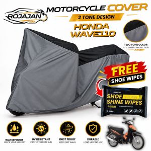 ROJAJAN 2 Tone Motorcycle Cover For Honda Wave 110 Motor Cover Waterproof Dust UV Resistant Protection with Wipes