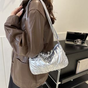 LILI TOY Lattice Space Cotton Crossbody Bag Oxford Korean Style Padded Crossbody Bag All-match Solid Color Quilted Shoulder Bag Ladies