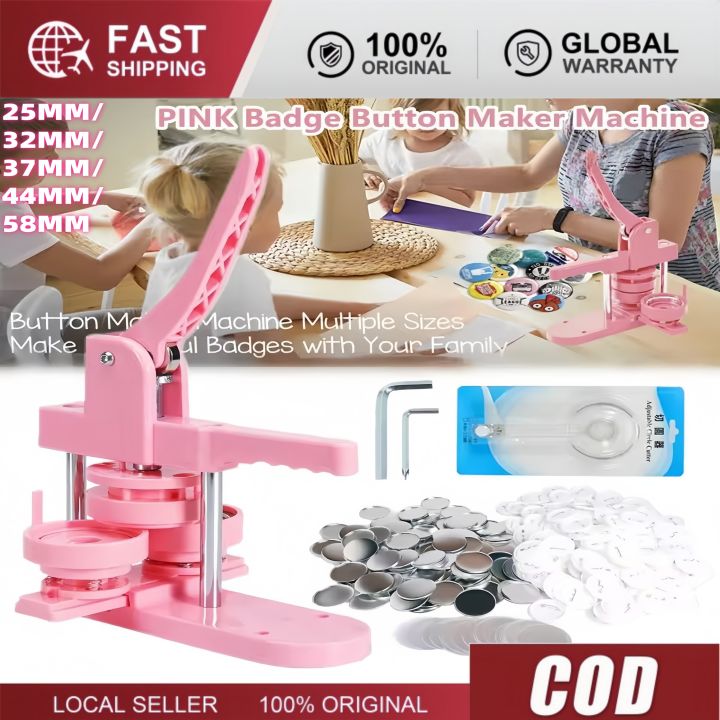 Button Maker Machine, Hartvormige DIY Pin Badge Maker Custom Badge Press Kit met 100 stks Knop Onderdelen voor Geschenken Pin Maker, Roze