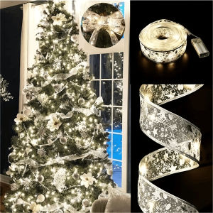 50led 5m Christmas Ribbon Lights Atmosphere Lights Christmas Ribbon Lights  Christmas Decoration Fairy Lights  Battery Operated Lights  LED Ribbon  Christmas Tree Decor  Gift Wrapping Ribbon  DIY Christmas Decor  Home DecorationRibbon Lights  Christmas