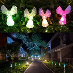 Solar Angel Light Outdoor Courtyard Lawn Simulation Fiber Optic Angel Decoration Ground Plug Solar Light Garden Decoration Colorful Angel Lamp